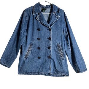 Ralph Lauren Jeans Co. Women's Long Sleeve Denim Pea Jacket Blazer Blue Sz M